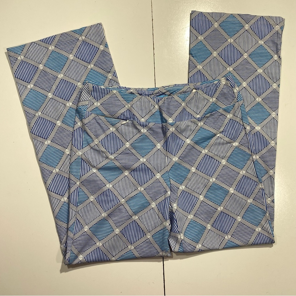 J.McLaughlin Blue & White Geometric Print Nylon Catalina Cloth Stretch‎ Pants M